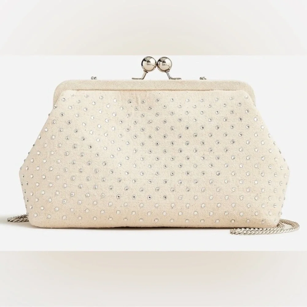 J. Crew Cream Crystal-Embellished Clutch with Chain